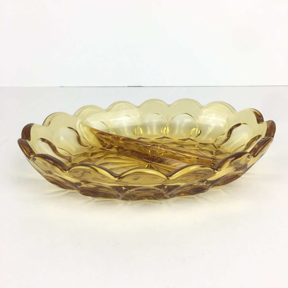 Vtg Orange Amber Pressed Glass‎ Candy Olive Dish